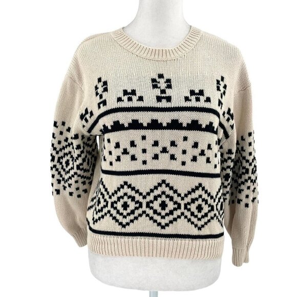 *JOIE Nordic Fair Isle Nordic Scandinavian Cropped Knit Jumper Sweater size XXS - Picture 1 of 5